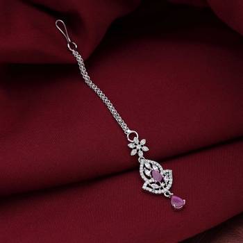 Rani color american diamond maang tikka 2