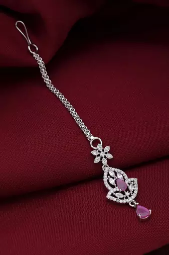 Rani color american diamond maang tikka