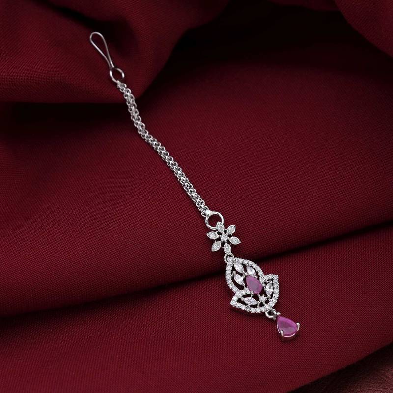 Rani color american diamond maang tikka