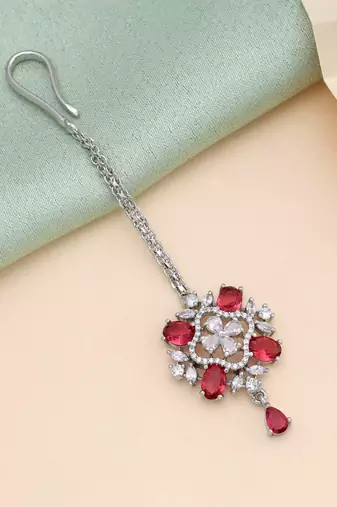 Rani color american diamond maang tikka