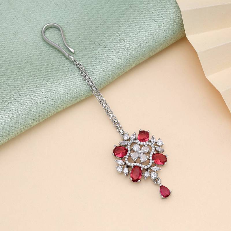 Rani color american diamond maang tikka