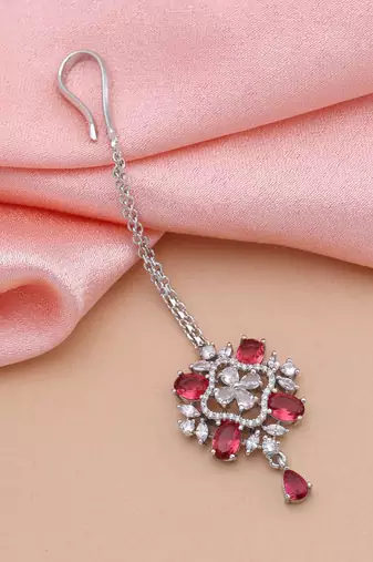 Rani color american diamond maang tikka