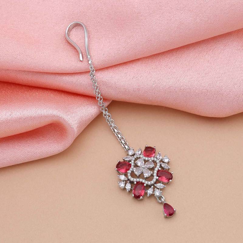 Rani color american diamond maang tikka