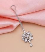 Silver color american diamond maang tikka