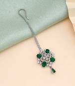 Green color american diamond maang tikka