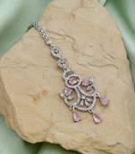 Pink color american diamond maang tikka