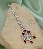 Red color american diamond maang tikka