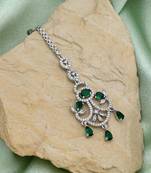 Green color american diamond maang tikka
