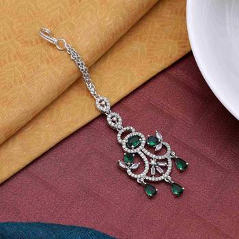 Green color american diamond maang tikka 2
