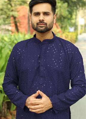 Men's  heavy rayon chikan work kurta set     navy blue | traditional & stylish wear 2