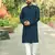 Men's  heavy rayon teal chikan work kurta with cotton pyjama