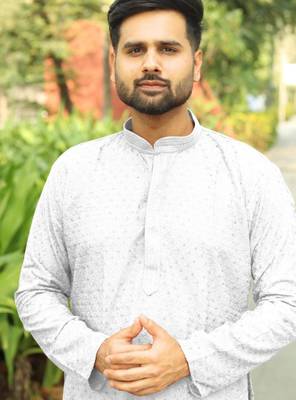 Men's  heavy rayon chikan work kurta set     white | elegant traditional Men's  wear 2