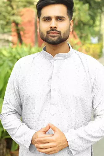 Men's  heavy rayon chikan work kurta set     white | elegant traditional Men's  wear