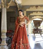 Rust Rangoli Silk Chaniya Choli with Sequins & Thread Embroidery