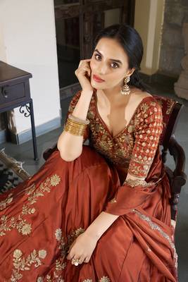 Rust Rangoli Silk Chaniya Choli with Sequins & Thread Embroidery 3