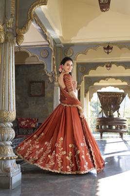 Rust Rangoli Silk Chaniya Choli with Sequins & Thread Embroidery 4
