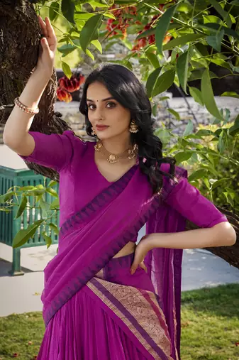 Raani pink Chanderi Plain Chaniya Choli with Rich Zari Weaving- Full Stitched Free Size