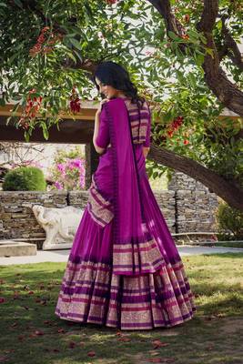 Raani pink Chanderi Plain Chaniya Choli with Rich Zari Weaving- Full Stitched Free Size 4