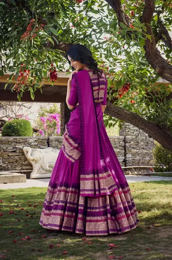 Raani pink Chanderi Plain Chaniya Choli with Rich Zari Weaving- Full Stitched Free Size