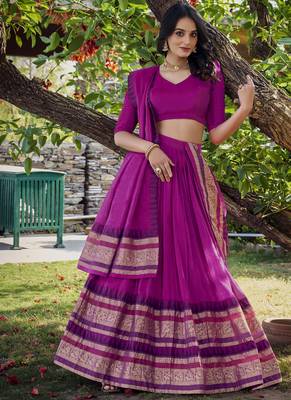 Raani pink Chanderi Plain Chaniya Choli with Rich Zari Weaving- Full Stitched Free Size 5