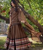 Brown Chanderi Plain Chaniya Choli with Rich Zari Weaving - Full Stitched Free Size