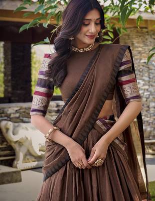 Brown Chanderi Plain Chaniya Choli with Rich Zari Weaving - Full Stitched Free Size 3