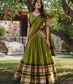 Green Chanderi Plain Chaniya Choli with Rich Zari Weaving - Full Stitched Free Size