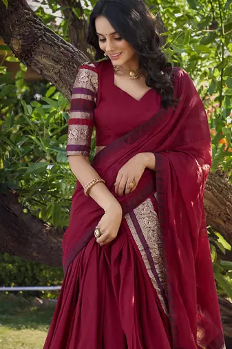 Red Chanderi Plain Chaniya Choli with Rich Zari Weaving - Full Stitched Free Size