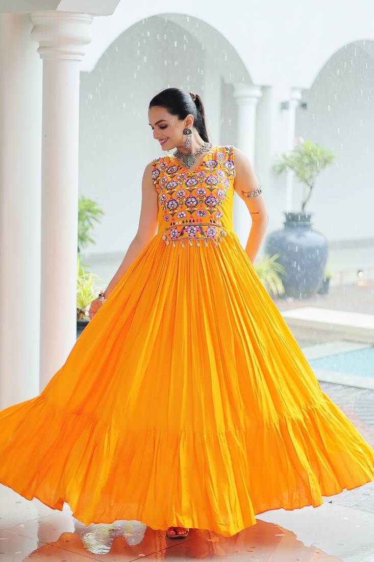 Faux Blooming Embroidered Stitched Gown with Dupatta     Rama Green | 56" Length