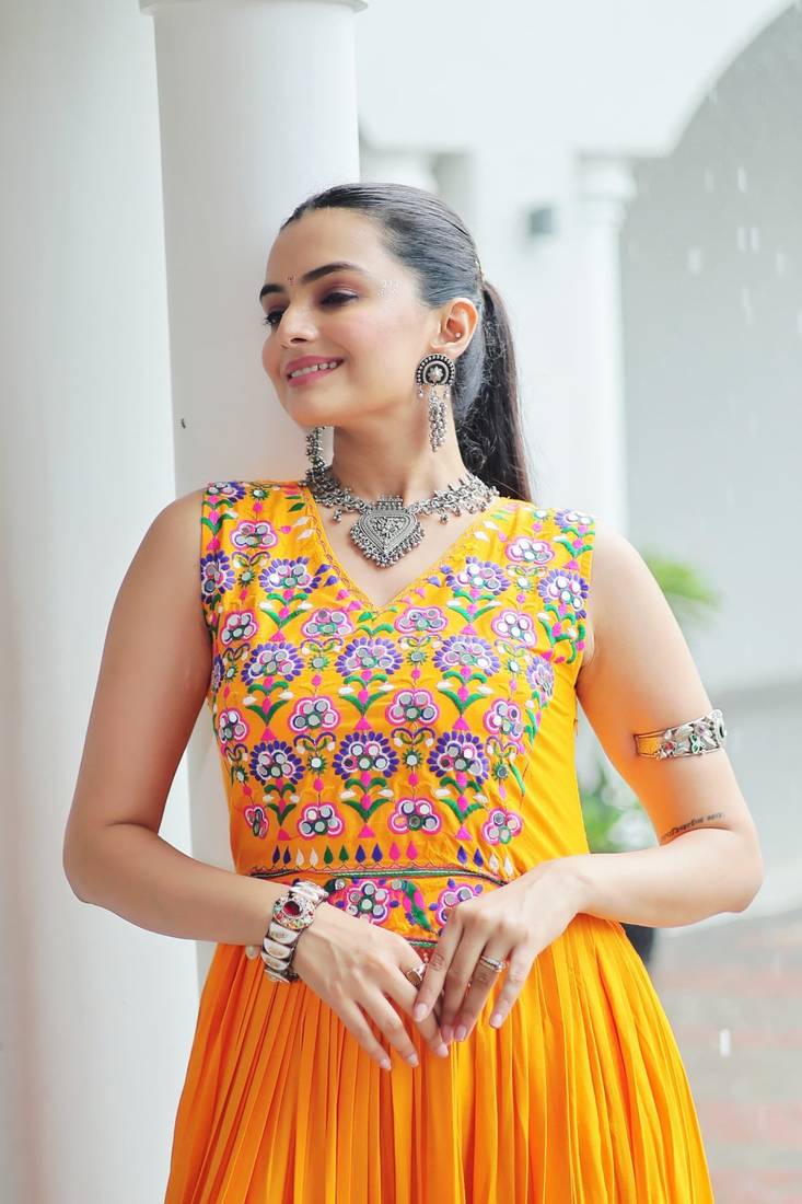 Faux Blooming Embroidered Stitched Gown with Dupatta     Rama Green | 56" Length