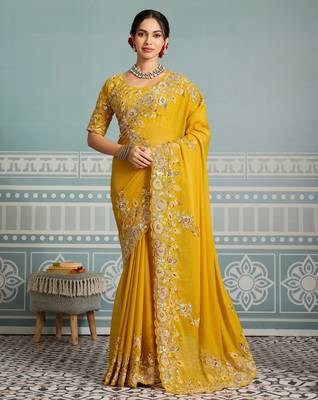 mesmerizing rani pink embroidered georgette wedding saree with blouse 1