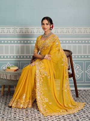 mesmerizing rani pink embroidered georgette wedding saree with blouse 2