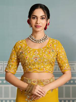 mesmerizing rani pink embroidered georgette wedding saree with blouse 4