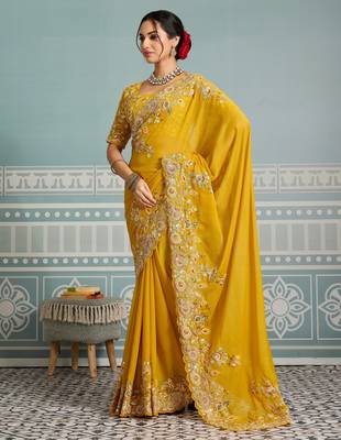 mesmerizing rani pink embroidered georgette wedding saree with blouse 5