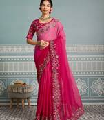 catching olive green embroidered frendy net party wear saree with blouse