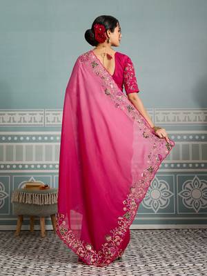 catching olive green embroidered frendy net party wear saree with blouse 5