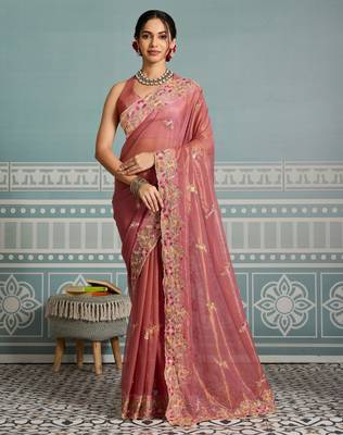 fetching lavender embroidered frendy net wedding saree with blouse 1