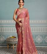 fetching lavender embroidered frendy net wedding saree with blouse