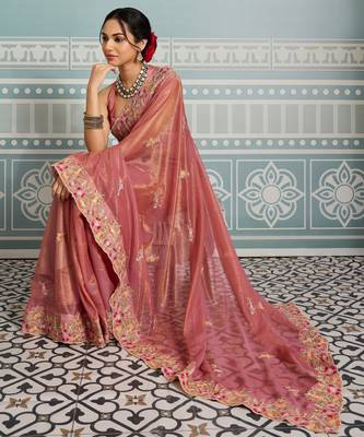 fetching lavender embroidered frendy net wedding saree with blouse 2