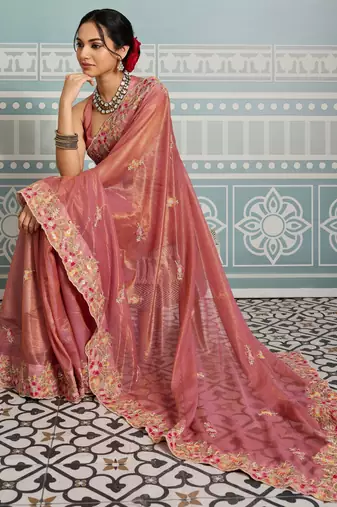 fetching lavender embroidered frendy net wedding saree with blouse