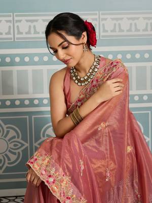 fetching lavender embroidered frendy net wedding saree with blouse 3