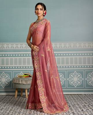fetching lavender embroidered frendy net wedding saree with blouse 5