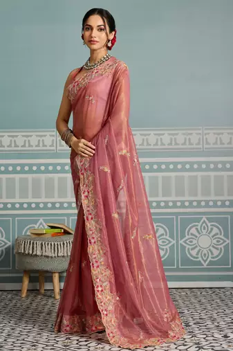 fetching lavender embroidered frendy net wedding saree with blouse