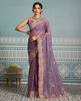 glamourous mustard embroidered black rangoli silk blend party wear saree with blouse 1
