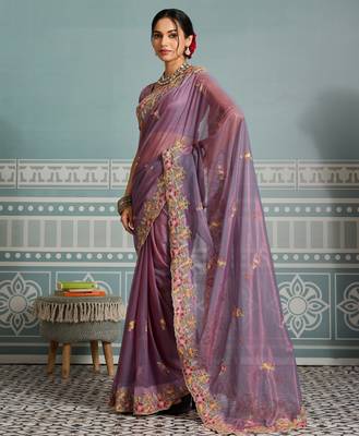 glamourous mustard embroidered black rangoli silk blend party wear saree with blouse 3