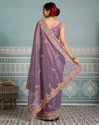 glamourous mustard embroidered black rangoli silk blend party wear saree with blouse 4