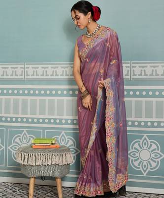 glamourous mustard embroidered black rangoli silk blend party wear saree with blouse 5