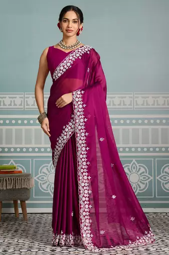 graceful purple embroidered black rangoli silk blend traditional saree with blouse