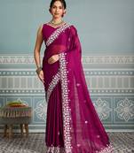 graceful purple embroidered black rangoli silk blend traditional saree with blouse
