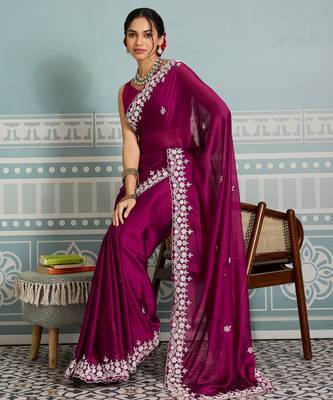 graceful purple embroidered black rangoli silk blend traditional saree with blouse 2